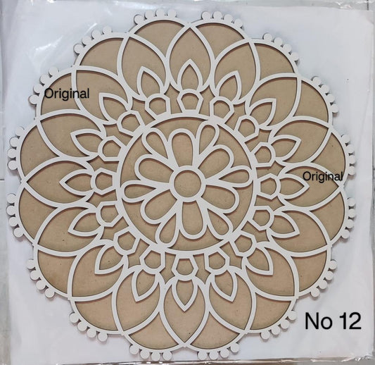 Reusable Rangoli Mat in lotus designs with Wooden Base MDF 12 Inch Easy to Use Rangoli Stencil