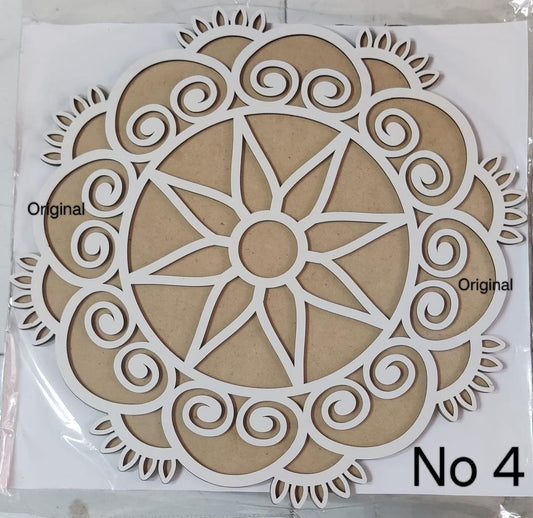 Reusable Rangoli Mat in lotus designs with Wooden Base MDF 12 Inch Easy to Use Rangoli Stencil