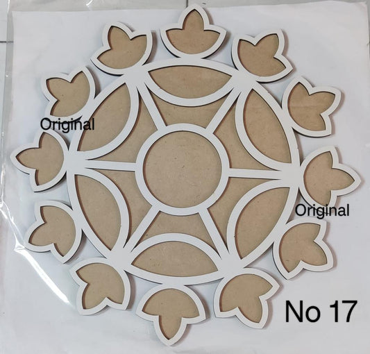 Reusable Rangoli Mat in lotus designs with Wooden Base MDF 12 Inch Easy to Use Rangoli Stencil